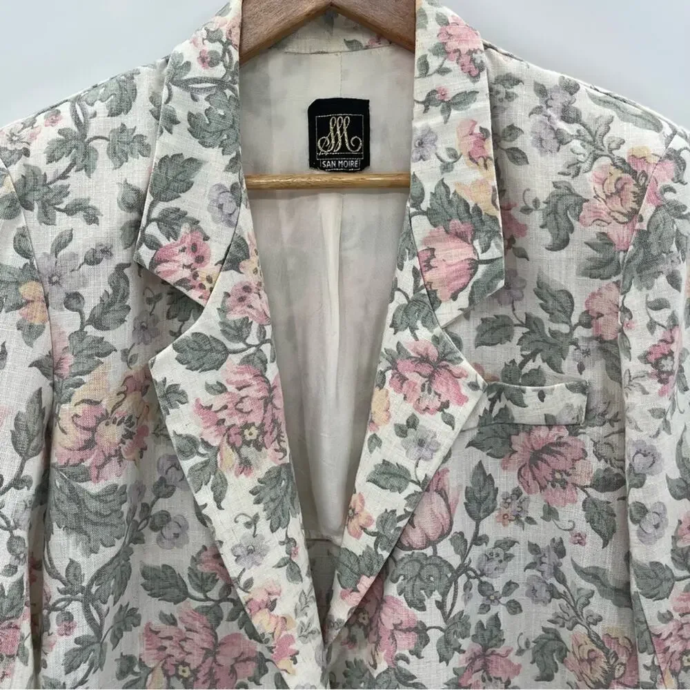 Vintage USA Floral Cottagecore Coastal Grandma Blazer Patch Pockets Size Medium - Picture 2 of 9
